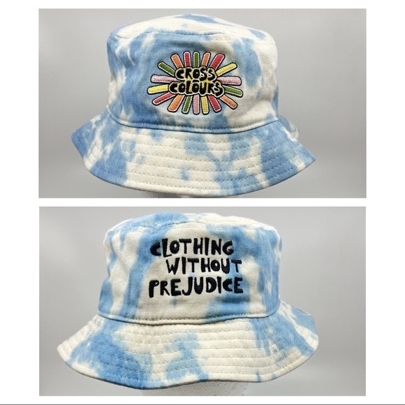 Cross Colours Sunshine Logo Bleached Tie Dye Cloud 90sY2K Embroidered Bucket Hat - Picture 1 of 13
